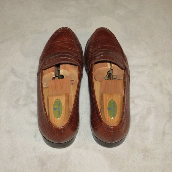 J.M. Weston 180 Brown Crocodile Leather Loafers US 9.5 D main image 8